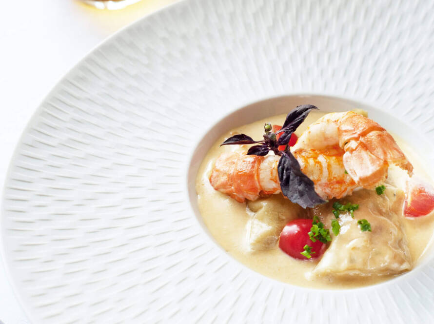 A white plate with some food on it