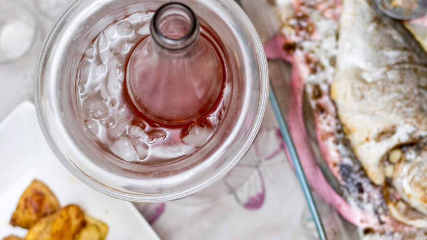 A table with food and ice on it