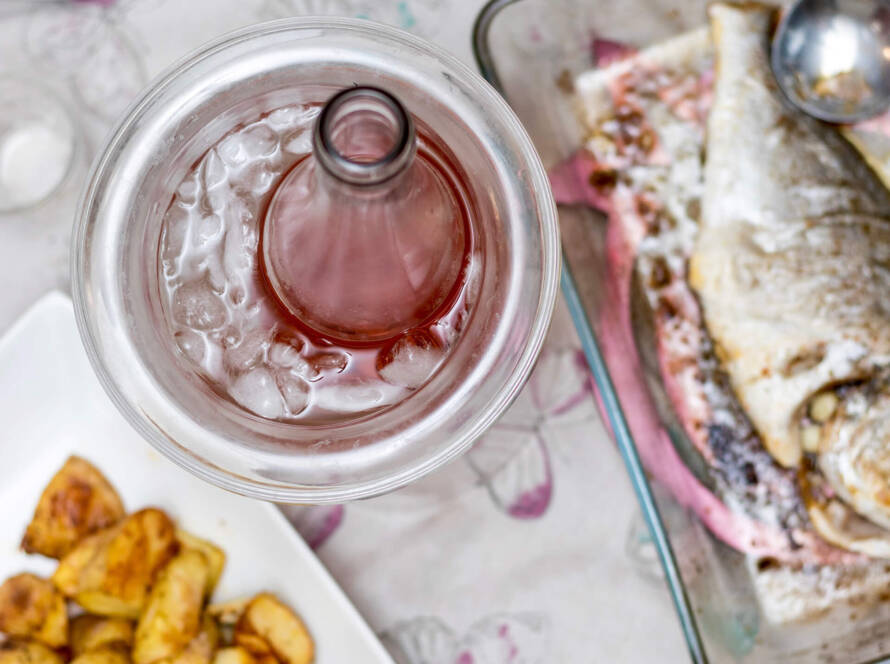 A table with food and ice on it