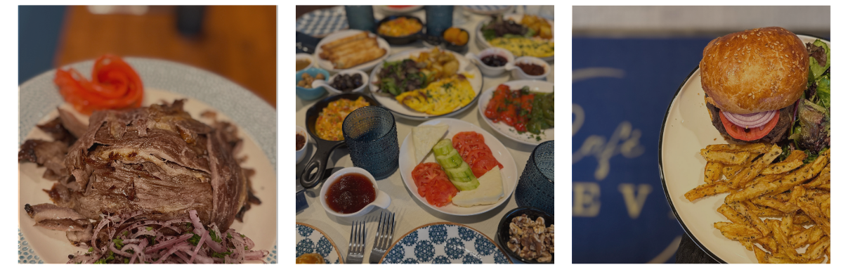 A table filled with plates of food and cups.